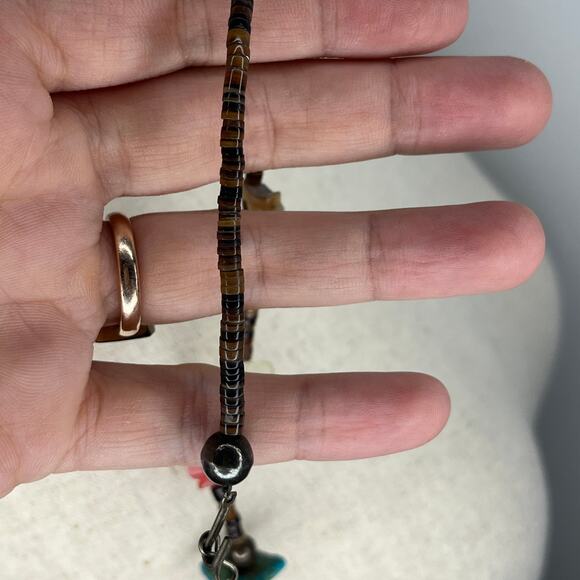 Zuni Fetish Necklace 10 Birds 18" Heishi Bead Native American Brown Multicolor - Picture 10 of 12